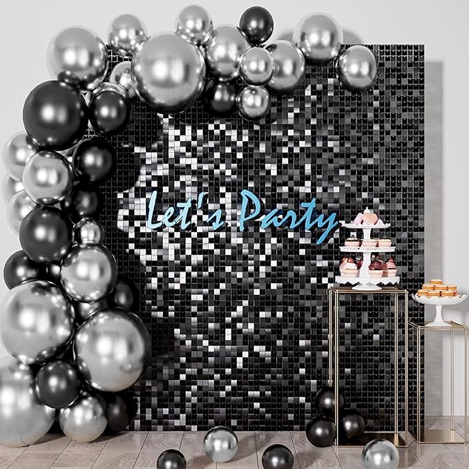 100pcs Black and Silver Balloons 12 Inch Metallic Silver and Black latex Party Balloons for Birthday Graduation Engagement New Year's Eve Party Decorations