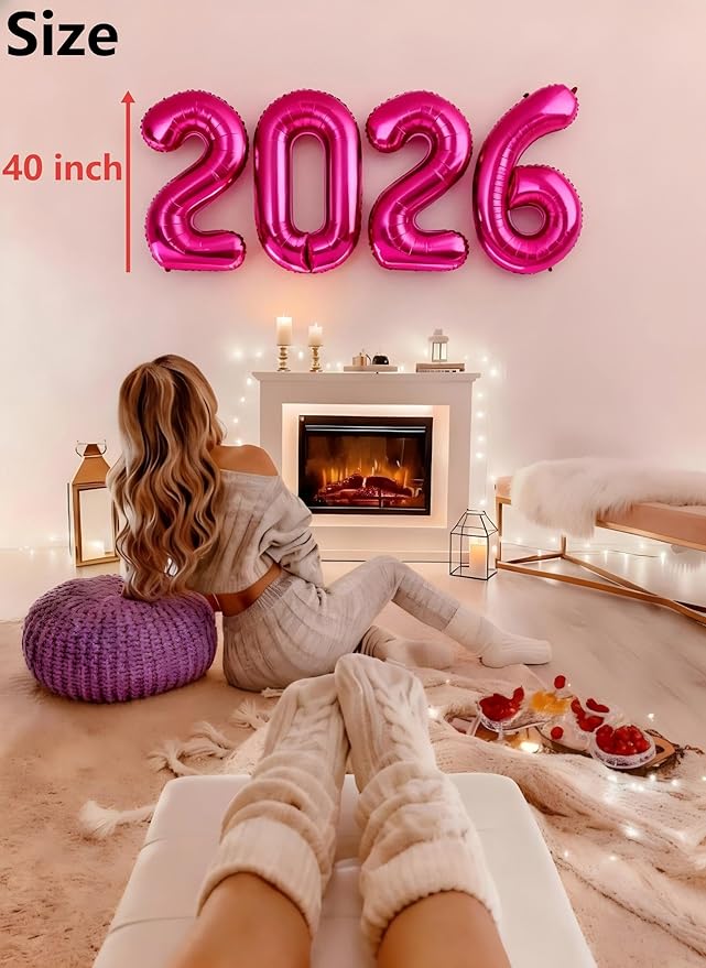 40 Inch Hot Pink 2026 Number Balloon, 2026 Hot Pink New Year Balloons, Party Supplies for Pink Graduation Decorations 2026