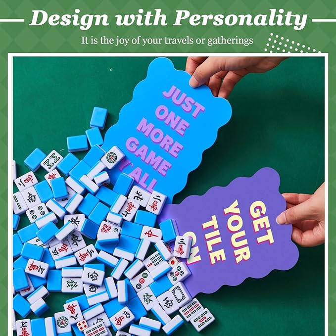 Soulchen 4 Pcs Mahjong Tile Mixer Shufflers for Mixing and Shuffling Tiles Plastic Mahjong Accessories Gifts for Lovers Games Decorative Printed Design (Blue & Green & Purple Style)
