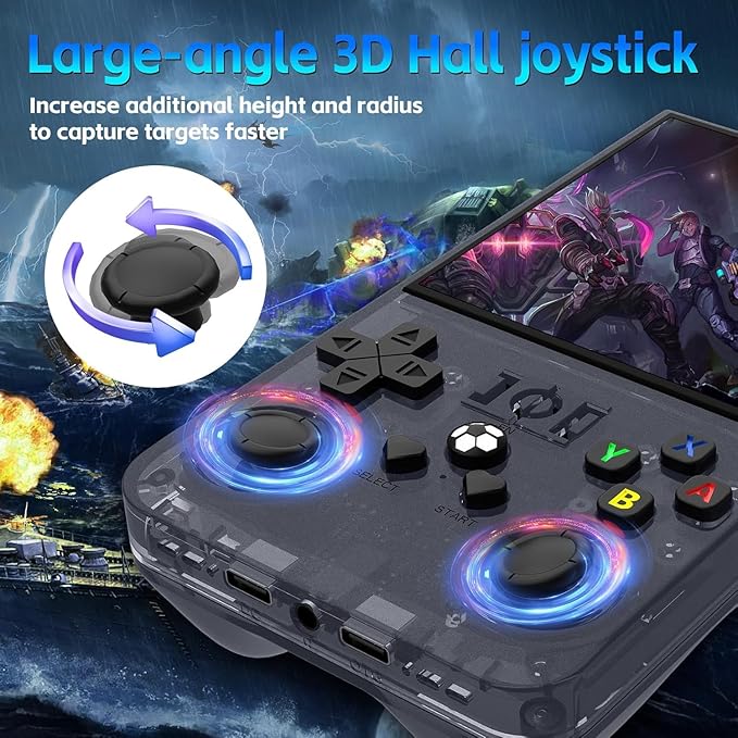 R36Max Retro Handheld Game Console, Video Game Console with 64G TF Card, 4000mAh Rechargeable, Linux System, 4.0 Inch IPS Screen Portable Pocket Arcade, Gray