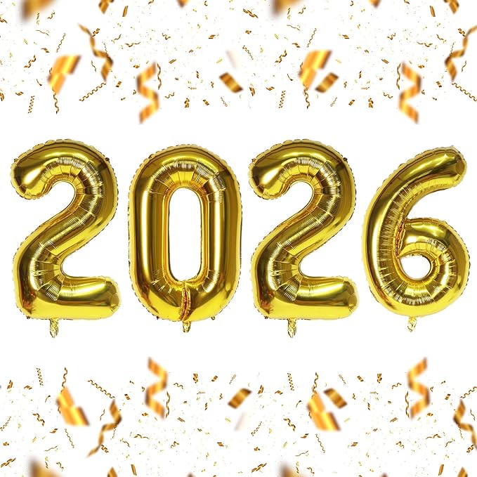 KALOR 16 Inch 2026 Gold Foil Number Balloons, 2026 New Years Decorations for 2026 Happy New Year Eve and Graduations Party Supplies