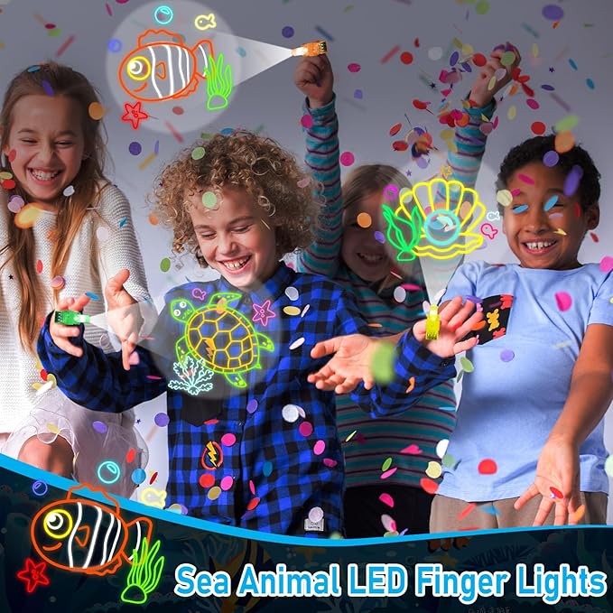 36Pcs Sea Animal LED Finger Lights Ocean Animal Party Favors Glow in the Dark Light Up Finger Lights Sea Themed Toys Bulk for Kids Birthday Party Goodie Bag Stuffer Birthday Gifts Classroom Prize