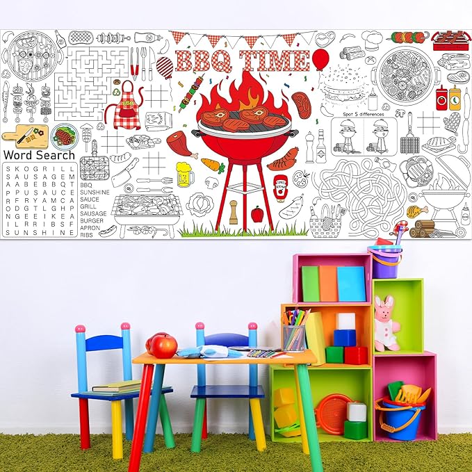 BBQ Giant Coloring Poster Large Coloring Tablecloth Big Paper Sheets Page Baby Q Theme Table Cloth DIY Activity Game Art Crafts Mat Wall Home Party Decoration Supplies