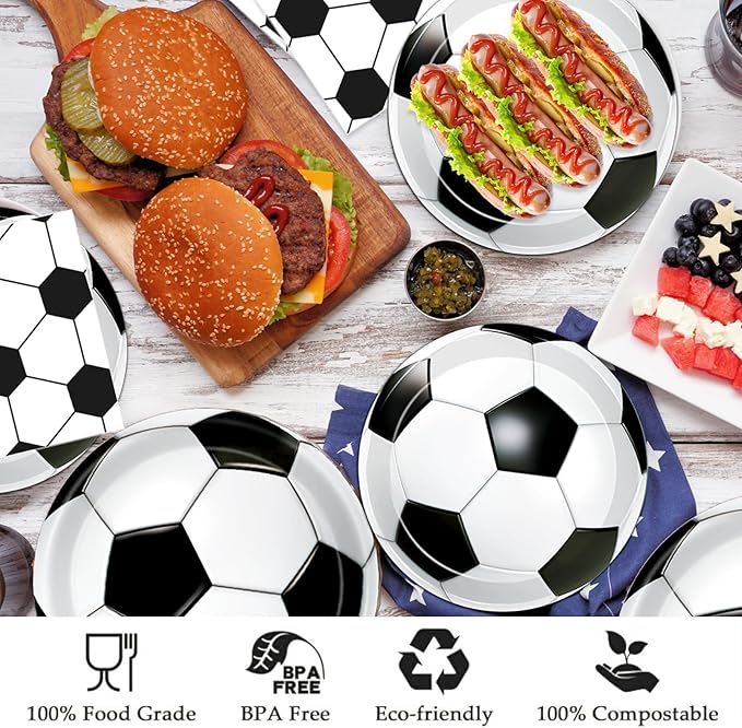 Oigco 60 PCS Soccer Party Decorations Soccer Plates and Napkins Tableware Set for Sports Theme Birthday Party Baby Shower Serves 20