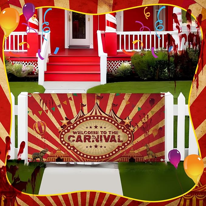 Halloween Welcome to The Carnival Banner Carnival Outdoor Decorations Circus Party Supplies Background for Vintage Circus Theme Party Decorations Birthday, 71 x 35 Inch