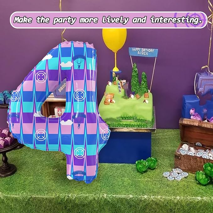 40 Inch Video Game Theme Number 4 Balloons Large Birthday Party Number Balloons Piñata Gaming for Kids Battle Boys Birthday Party Decoration Supplies