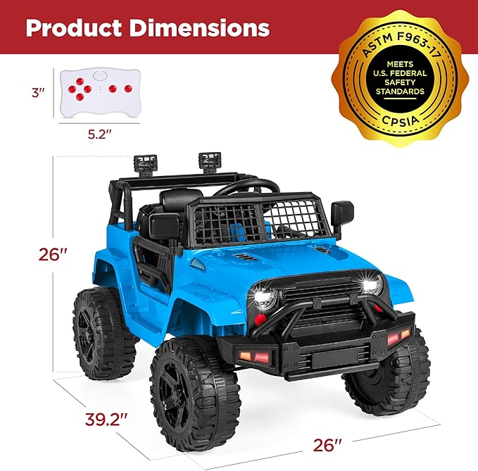 Best Choice Products 12V Kids Electric Vehicle Toy Ride On Car with Parent Remote Control for Toddlers, Seat Harness, 61 lbs Weight Capacity, Locking Doors, Spring Suspension, Bluetooth - Light Blue