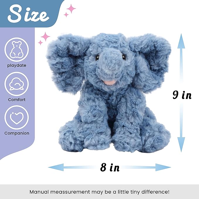 Hopearl Adorable Plush Calf Elephant Toy Floppy Elephish Ultra Soft Stuffed Animal for Boys Girls Kids Toddlers, Blue, 9''