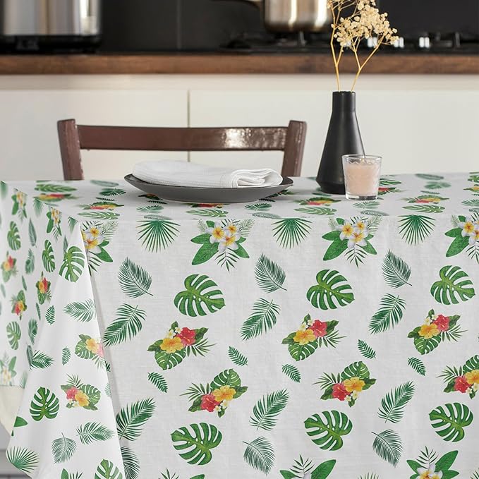 2Pack Hawaiian Luau Tablecloth 54x108 Inch, Tropical Palm Leaves Table Cover for Party, Plastic Disposable Green Leaves Decor for Birthday, Jungle Nature Theme Party Supplies Decorations