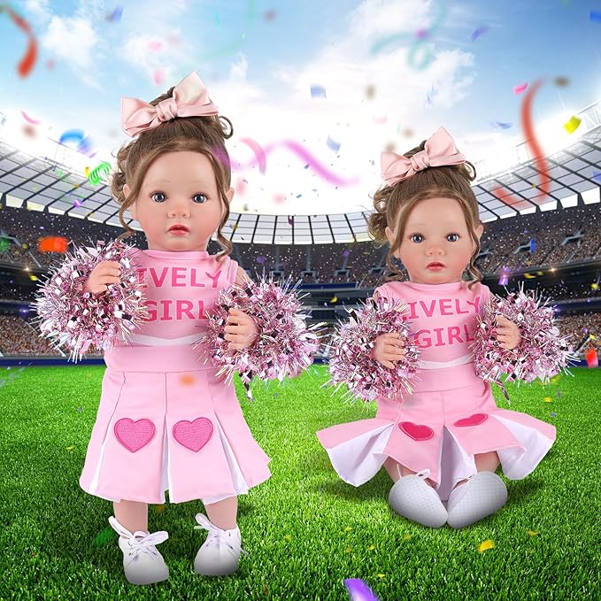 BABESIDE 4 Pcs Reborn Baby Doll Clothes Set for 17-22 Inch Dolls Girl, Heart Pattern Babydoll Skirt with Bow Hair Clip and Diaper fit Realistic Baby Doll Accessories , Pink