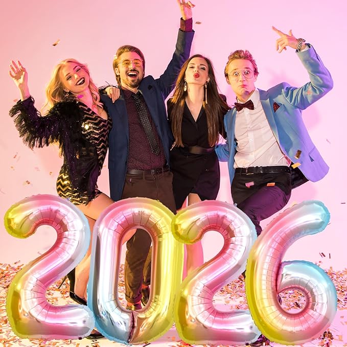 KALOR 42 Inch 2026 Rainbow Foil Mylar Number Balloons, 2026 New Years Decorations for 2026 Happy New Year Eve and Graduations Party Supplies