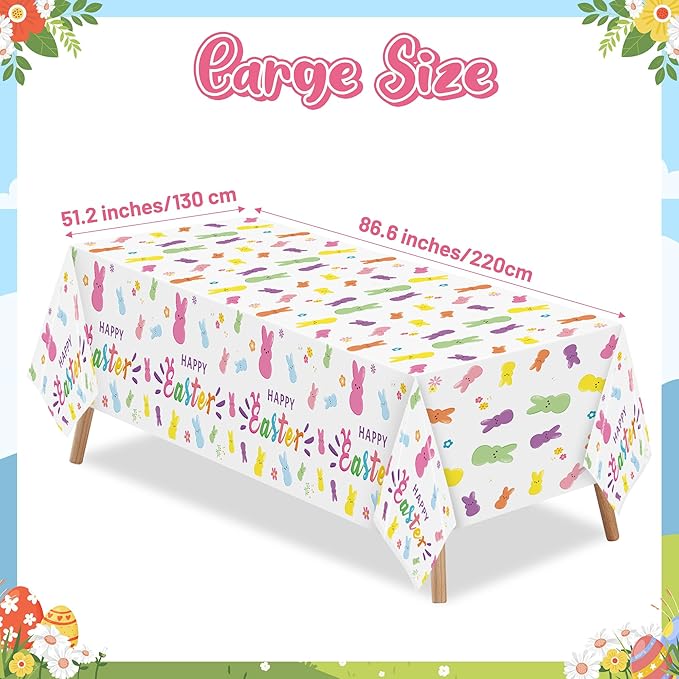 Easter Bunny Peeps Tablecloth - 3 Pack Happy Easter Tablecover Decoration Set Colorful Rabbits Plastic Disposable Rectangle Waterproof Table Covers Hello Spring Party Picnic Dinner Decor