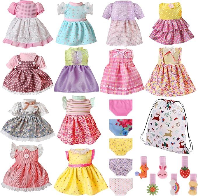 Alive Baby Doll Clothes and Accessories - 10 Sets Girl Doll Clothes Dress for 12 13 14 15 16 Inch Dolls, Baby Doll Clothes - Dolls Outfits Accessories with Hairpin & Underwear 22 Pcs for Girls Gift