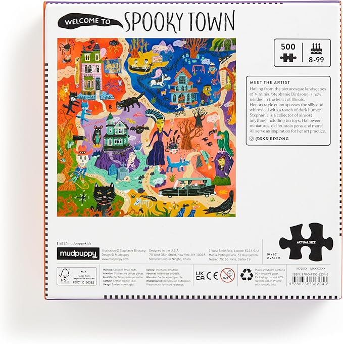 Mudpuppy Welcome to Spooky Town – 500 Piece Family Jigsaw Puzzle Featuring Bold and Spooky Illustrations of A Haunted Town Filled with Goblins Ghouls and Monsters