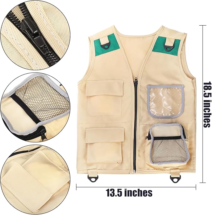 Coloch 5 Pcs Explorer Costume Kit for Kids, Kid Safari Outfit Set Children Pretend Play Costumes Including Cargo Vest, Hat, for Role Play as Zoo Keeper, Paleontologist, Park Ranger, for Boy& Girl 3-7