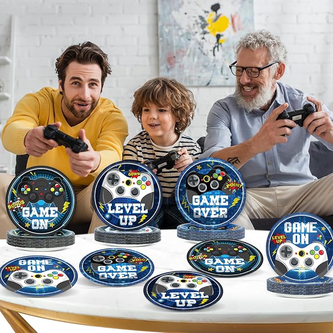 48PCS Video Game Birthday Plates Video Gaming Themed Party Decorations Gaming Paper Plates for Gamers Boys Birthday Decorations 7" Gaming Controller Dessert Plate Disposable for Gamer Party Supplies