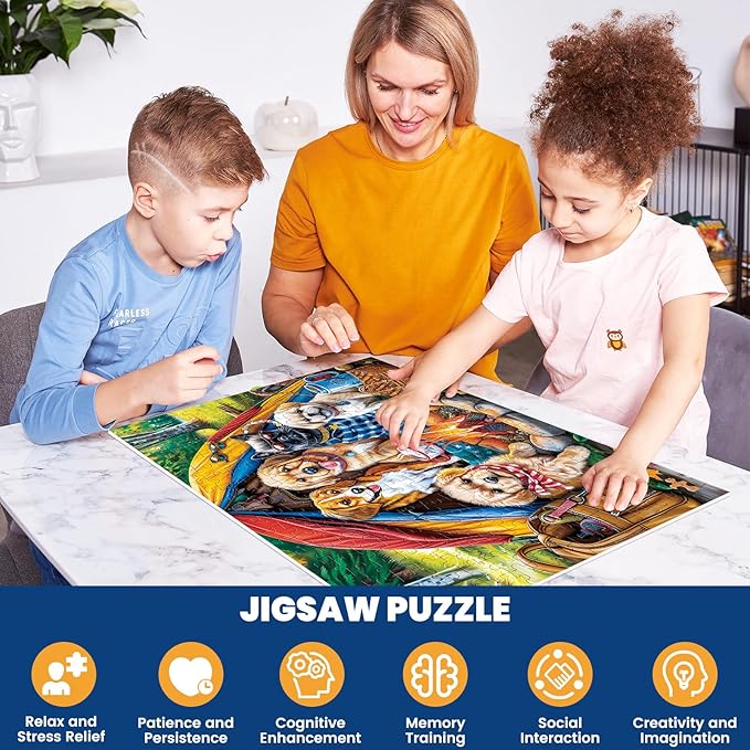 300 Pieces Puzzle for Adults | Family Campsite Large Piece Puzzle | Recycled Cardboard Jigsaw Puzzle 300 Pieces | Challenging Game Home Decor Birthday Party Gift Toy for Adults Kids Seniors 20.5*15 in