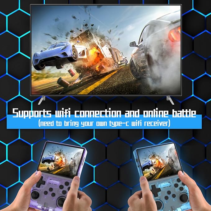 FHYRGF[30000 in 1] R40S PRO Handheld Game Console 3.5 inch IPS Screen Mini Retro Console 3800mAh Portable Pocket Arcade 12+ Mainstream Emulator 256G TF Card Transparent.(Blue)