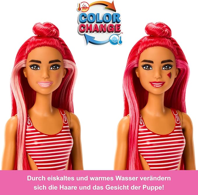 Barbie Pop Reveal Doll & Accessories, Watermelon Crush Scent with Red Hair, 8 Surprises Include Slime & Squishy Puppy