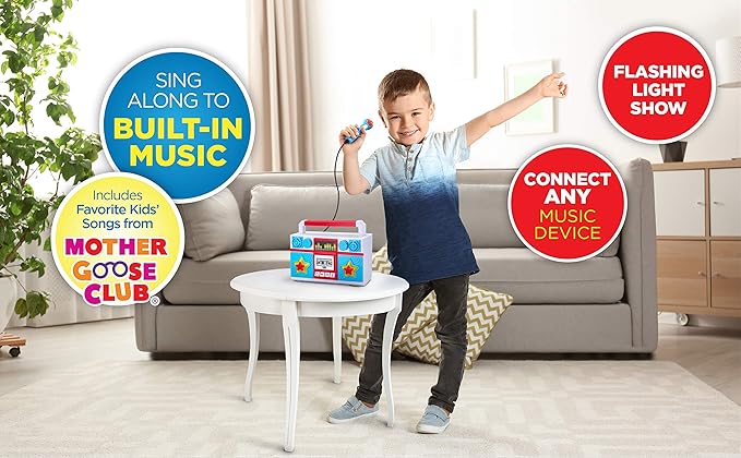 Mother Goose Club Sing Along Boom Box Speaker with Microphone for Fans of Mother Goose Club Toys, Kids Karaoke Machine with Built in Music and Flashing Lights