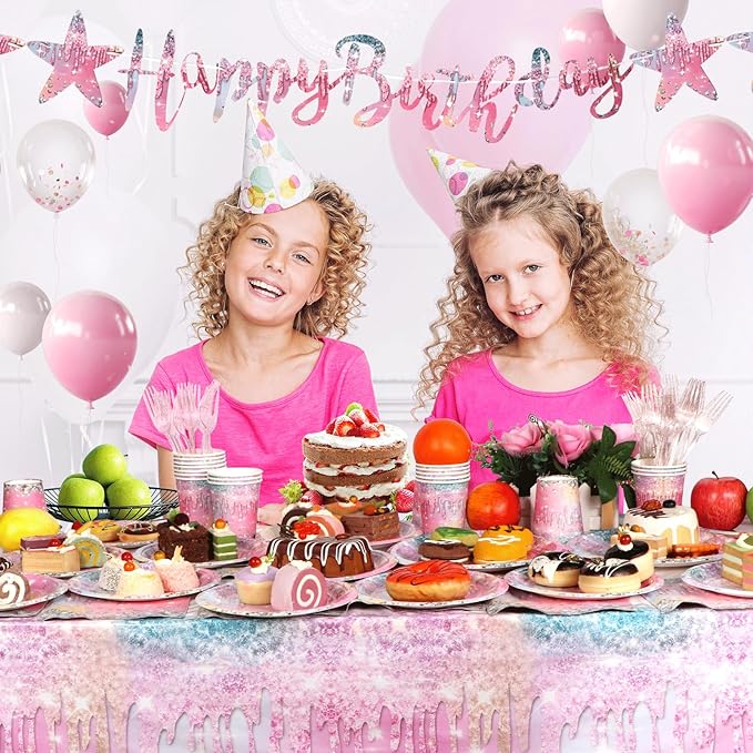 Iridescent Diamond Birthday Party Decorations, Disposable Plates, Napkin, Fork, Cup, Tablecloth, Banner for Iridescent Diamond Party Supplies Serves 24