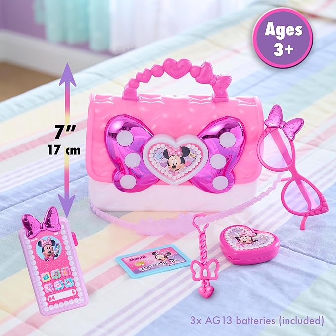 Disney Junior Minnie Mouse Bowfabulous Bag Set, 7-piece Dress Up and Pretend Play Toy Purse, Kids Toys for Ages 3 Up by Just Play