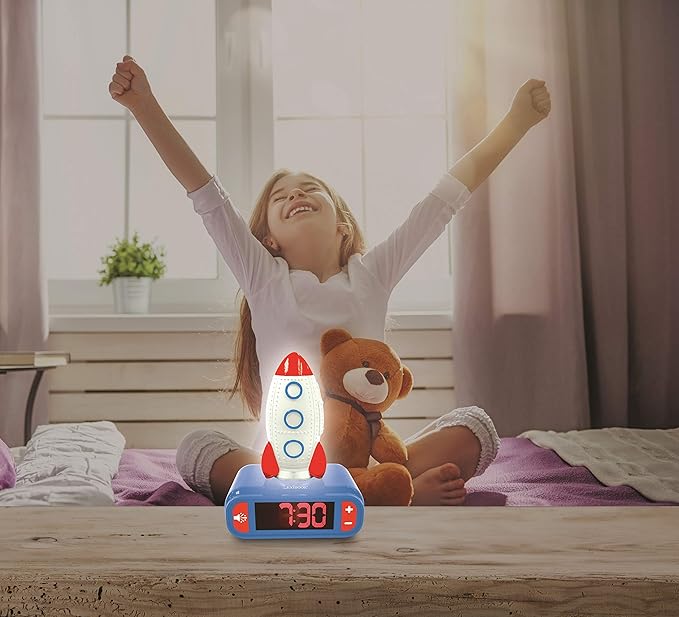LEXiBOOK - Rocket Digital Alarm Clock for Kids with Night Light Snooze, Childrens Clock, Luminous Rocket, Blue Colour - RL800SPC