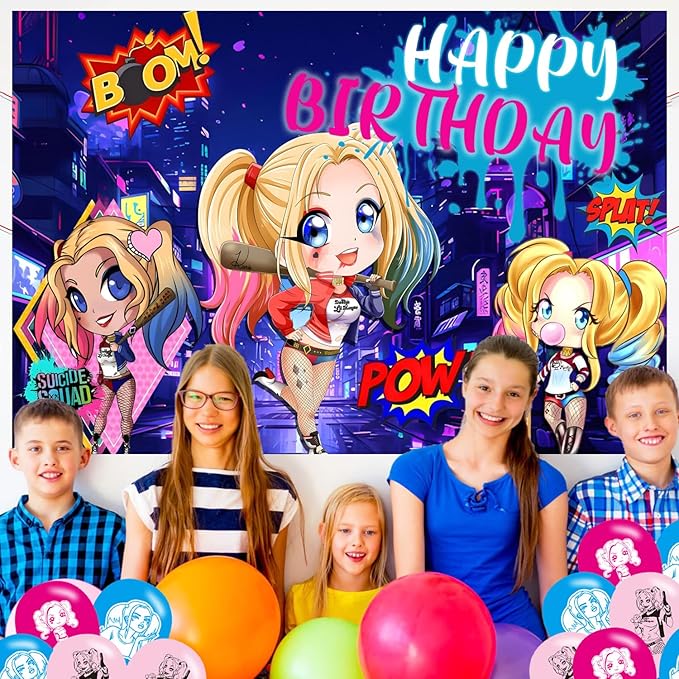 Joker Girl Birthday Party Supplies Backdrop 5x3 Scary Queen Boys Kids Happy Birthday Background Photography Joker Girl Party Decorations Banner Photo Booth Props