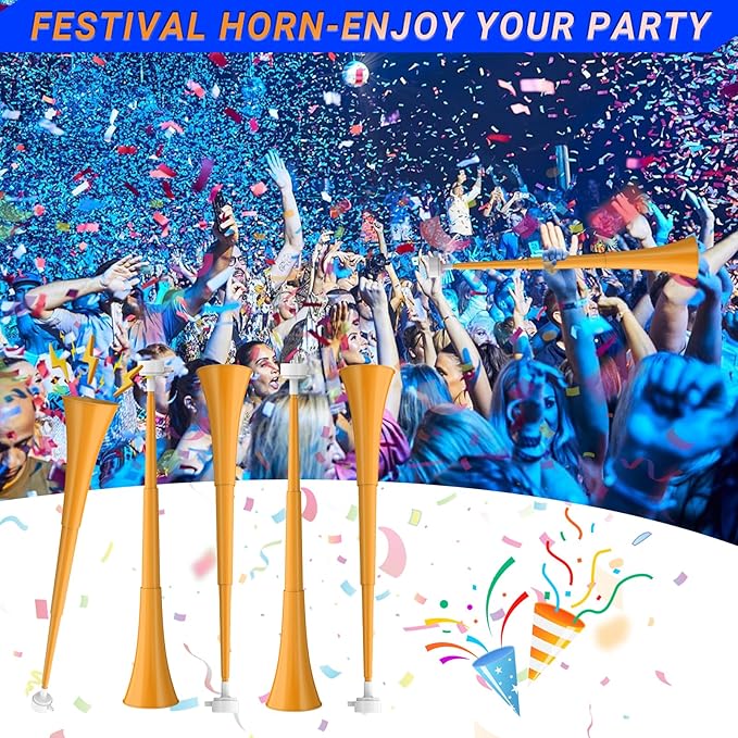 Collapsible Stadium Horn 24 Inch Vuvuzela Plastic Trumpet Blow Horns Noisemakers Loud Sound Soccer Cheer Horn for Sporting Events Graduation Games School Party Supplies Favors Accessories