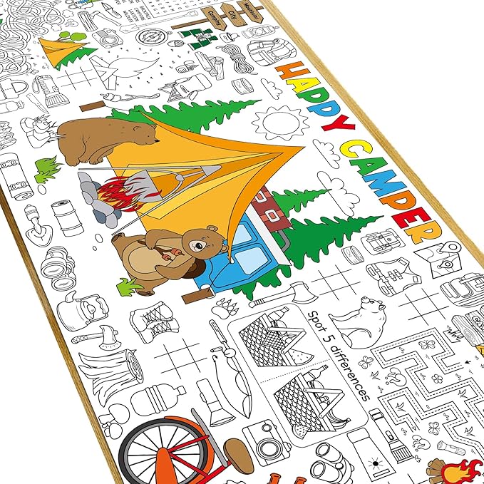 Naozinebi Camping Giant Coloring Poster for Kids Camper Summer Large Coloring Tablecloth Big Paper Sheets Page Camp Table Cloth DIY Activity Game Art Crafts Mat Wall Home Party Decoration Supplies