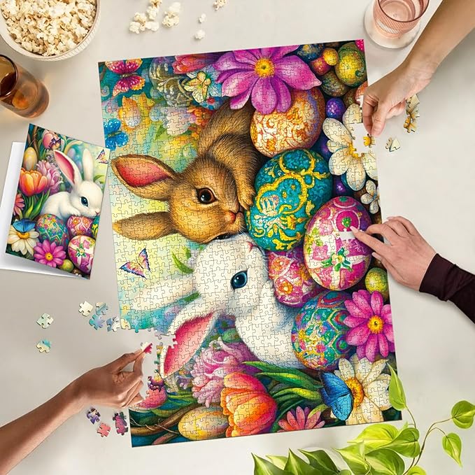 Puzzles for Adults 1000 Pieces, Jigsaw Puzzle for Adults, Fun Challenging Puzzle, Bunny Duo Eggstravaganza Puzzles Game, Interlock Perfectly No Dust, Gifts for Easter Mother’s Day