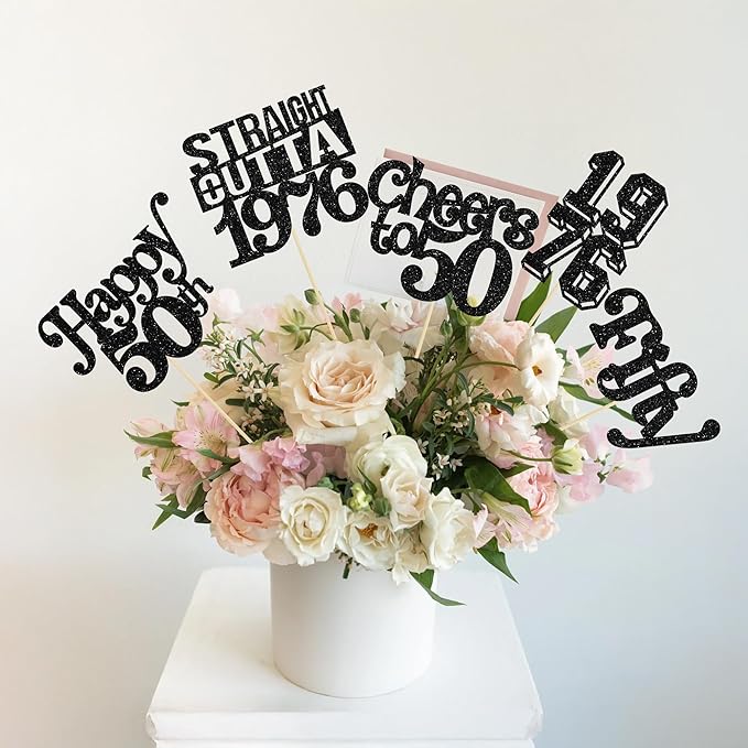 Gyufise 15Pcs Happy 50th Birthday Centerpiece Sticks Fifty Straight Outta 1976 Table Flower Centerpieces Sticks Cheers to 50 Decorations for 50th Birthday Party Supplies Black