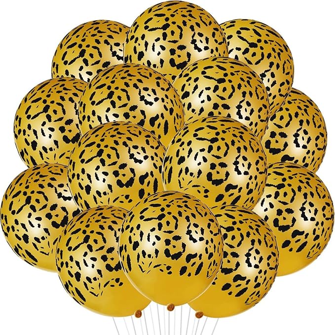 Gejoy 50 Pcs Cheetah Balloons Leopard Print Balloons 12 Inch Spots Latex Leopard Jungle Animal Decorations for Cheetah Zoo Theme Birthday Party Supplies (Gold)