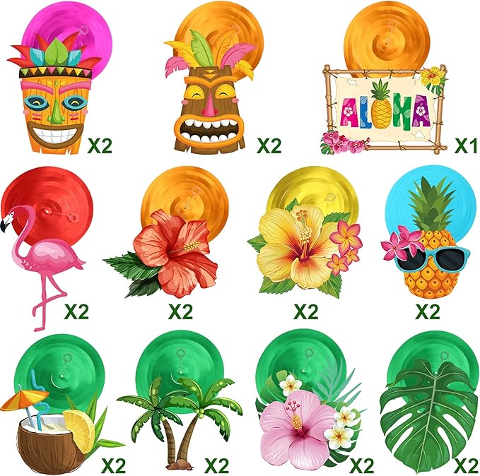 Outus 30 Pieces Hawaiian Luau Birthday Party Hanging Swirl Decorations, Flower Tropical Palm Flamingo Sign Foil Ceiling Decor for Floral Tropical Party Summer Beach Pool Tiki Supplies(Summer)