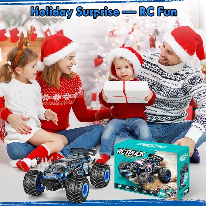 Remote Control Car, 1:18 Rc Cars, All-Terrain RC Truck with LED Light, 20KM/H, Rechargeable, 2WD, 2.4GHz, Sturdy PVC Shell, Remote Control Truck for Boys 4-7 8-12, Beginner