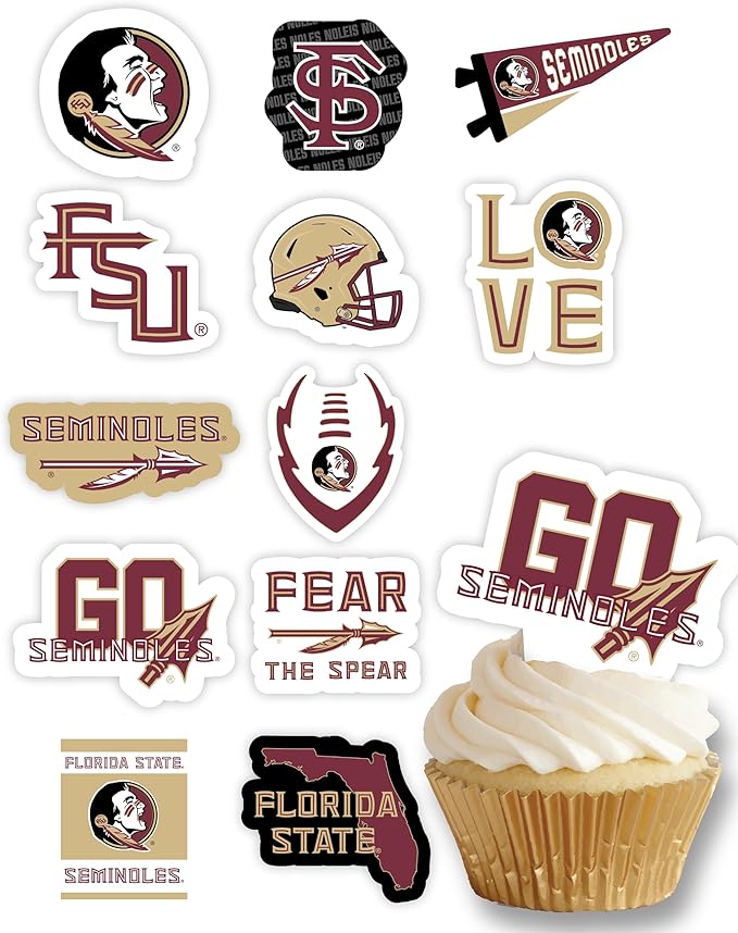 FSU Cupcake Topper Party Supplies for Football, Birthday, Graduation Party Decorations (24 Pieces) (Florida State Seminoles)