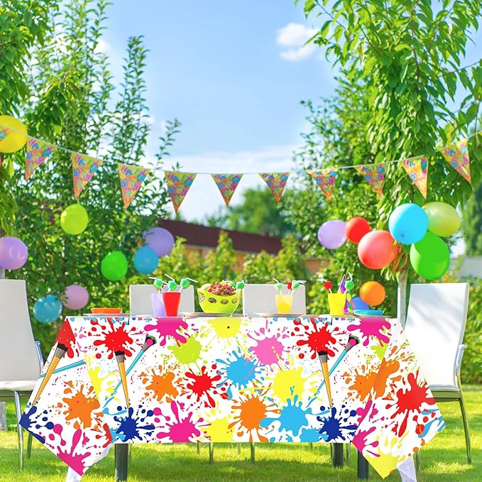 gisgfim 3 Pcs Art Party Decorations Art Paint Tablecloths Decoration Supplies Plastic Painting Splatter Party Table Cover Artist Birthday Parties Decor for Kids 105 x 54 inch