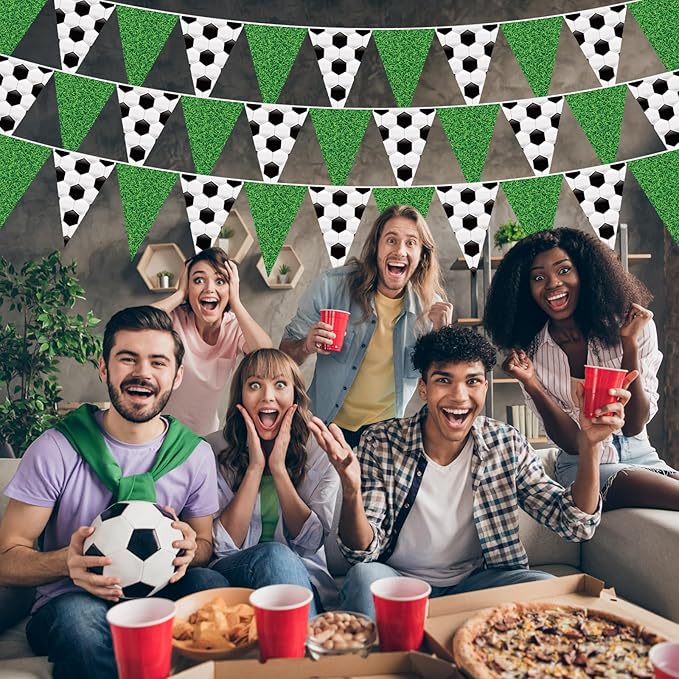 Jetec 5 Pcs 49 ft Soccer Party Decorations Pennant Banner Theme Triangle Flags Garland Bunting Banner for Soccer Fans Outdoor Indoor Home Sport Birthday Party Decorations Supplies