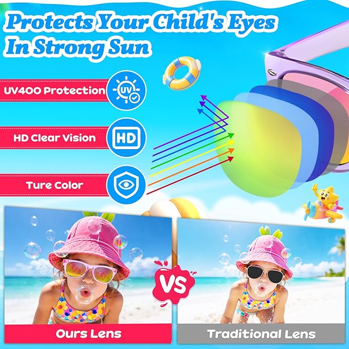 24 Pack Kids Sunglasses Bluk Party Favors - Goodie Bags Stuffers for Children Age 3-8,Boy Girl Neon Glasses with UV400 Protection,Birthday Classroom Graduation Gift,Pool Beach Party Supplies - nylytek