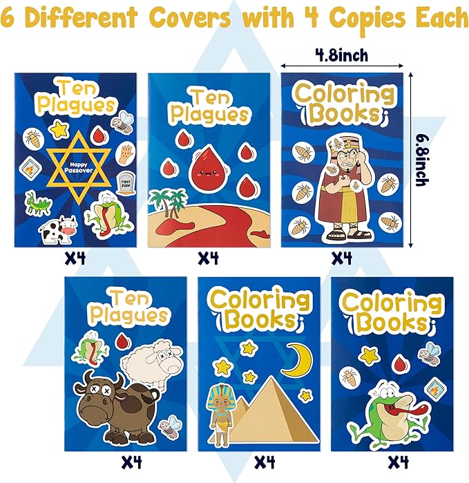 X1zuue 48Pcs Passover Coloring Books for Kids Bulk Ten Plagues Mini Coloring Booklet Pesach Jewish Holiday DIY Educational Art Drawing Book with for Jewish Pesach Seder Party Favors Goodie Bag Filler