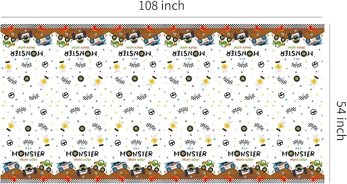 Monster Truck Birthday Decorations Tablecloth - Disposable Monster Truck Birthday Party Supplies Table Cover for Kids - 3 Pack (54in x 108in)