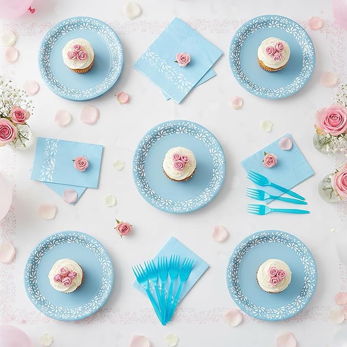 96Pcs Blue Platos De Barro Mexicanos Cielito Lindo Terracotta Clay Party Plates Supplies Tableware Decorations Disposable Paper Plates Napkins Forks for Birthday Baby Shower, Serves 24