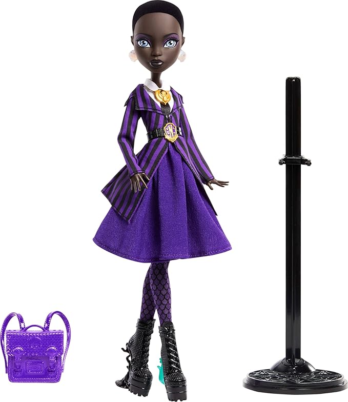 Monster High x Wednesday Doll and Accessories, Bianca Barclay Collectible in Nevermore Academy Uniform with Siren Amulet, Backpack and Doll Stand