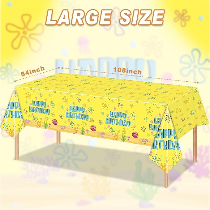 3PCS Yellow Cartoon Party Supplies Tablecloth Set for Kids Boys Girls BirthdayYellow Cartoon Party Supplies Tablecloth -54x108in