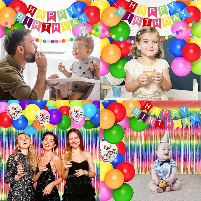 Rainbow Birthday Decorations for Kids Girls Women,Colorful Birthday Party Decorations for Girls with Happy Birthdays,Colorful Circle Parper Garland,Rainbow Fringe Curtain, Colour Party Supplies
