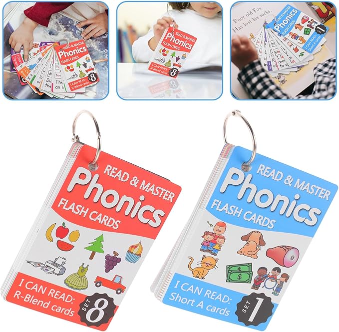 SUPVOX Phonics English Spelling Cards for Educational Brain-Developed Learning Flash Cards Metal Rings Random Cover for Preschool Boys