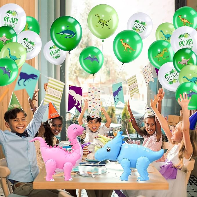 LilyZheng 5-Pack Self-Standing 3D Dinosaur Balloons Pastel Foil Balloons Inflatable Dino Party Decorations for Kids Birthday Jurassic Theme Dinosaur Supplies