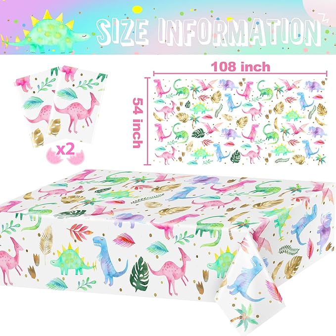 Dinosaur Birthday Party Supplies for Girls - Pink Dinosaur Party Decorations - Balloons Birthday Banner Plates Cups Napkins Tablecloth Tableware (Serves 20)