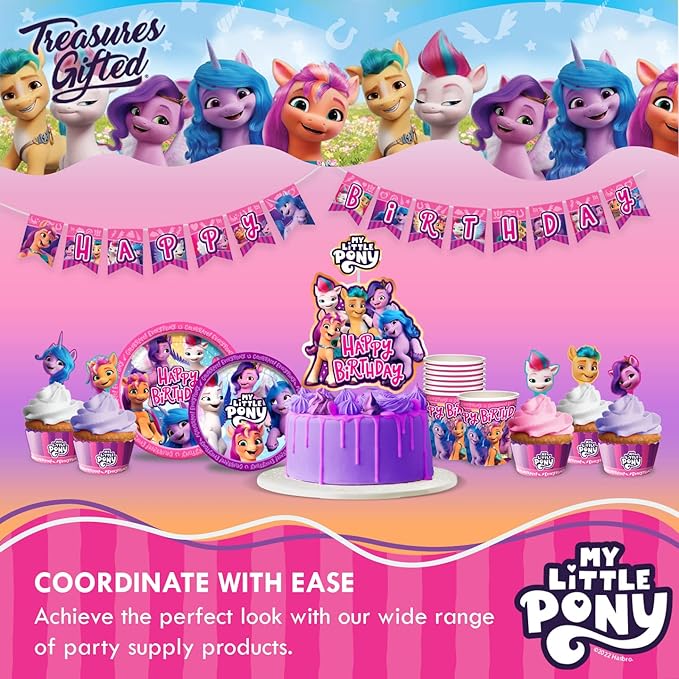 Treasures Gifted Officially Licensed My Little Pony Birthday Decorations - Cupcake Toppers & Wrappers 24ct - My Little Pony Cupcake Toppers - Birthday Party Supplies