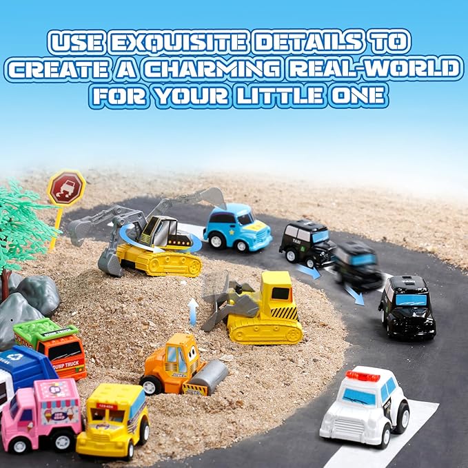 Fajiabao 18 PCS Toy Cars for Toddlers Mini Pull Back Cars Trucks Party Favors for Kids 3-5 Classroom Prizes Easter Egg Fillers Basket Stuffers Bulk & Goodie Bag & Pinata for 2 3 4 5 6 Boys Girls